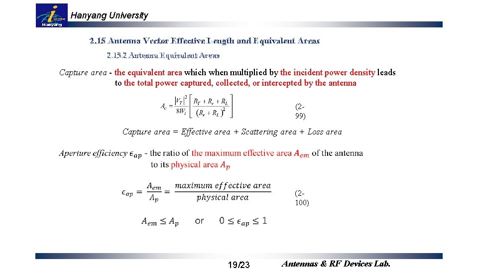 Hanyang University 2. 15 Antenna Vector Effective Length and Equivalent Areas 2. 15. 2