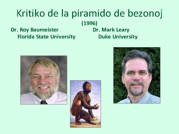 Kritiko de la piramido de bezonoj Dr. Roy Baumeister Florida State University (1996) Dr.