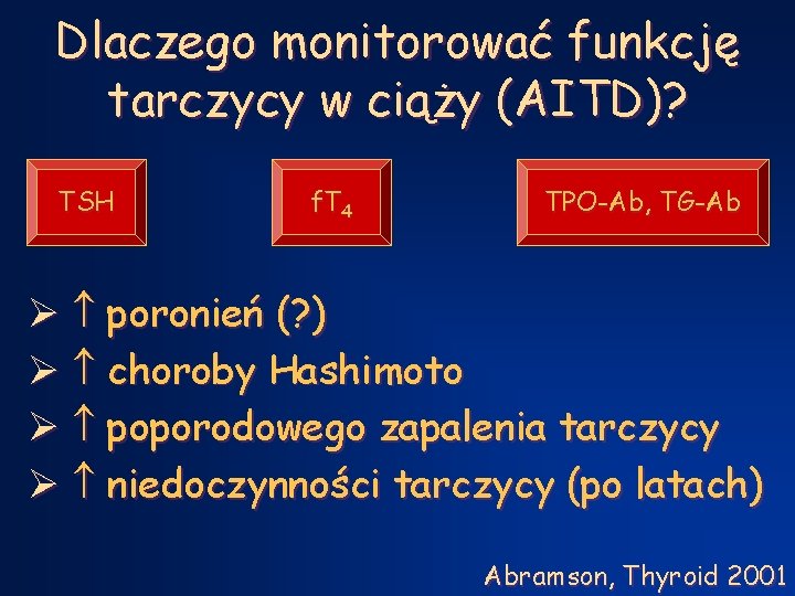 Dlaczego monitorować funkcję tarczycy w ciąży (AITD)? TSH f. T 4 TPO-Ab, TG-Ab Ø