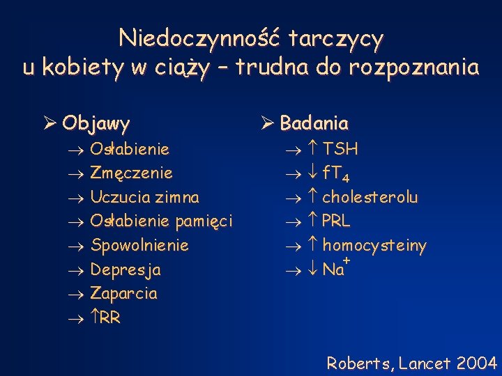 Niedoczynność tarczycy u kobiety w ciąży – trudna do rozpoznania Ø Objawy Osłabienie Zmęczenie