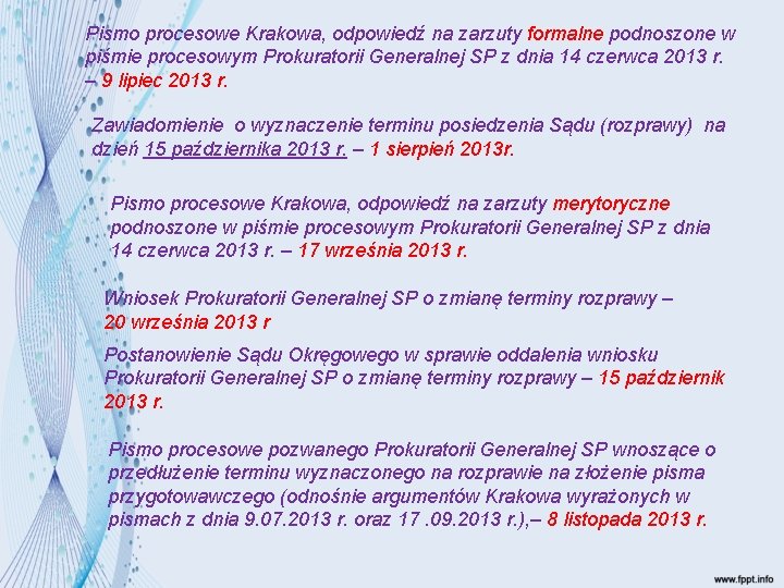 Pismo procesowe Krakowa, odpowiedź na zarzuty formalne podnoszone w piśmie procesowym Prokuratorii Generalnej SP