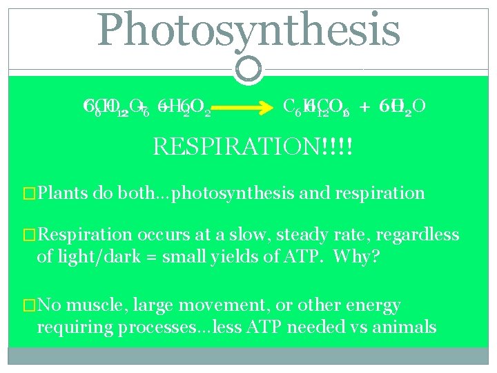 Photosynthesis C 6 CO +6 6 H + 6 O 6 H 12 2