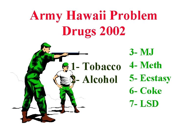 Army Hawaii Problem Drugs 2002 3 - MJ 1 - Tobacco 4 - Meth