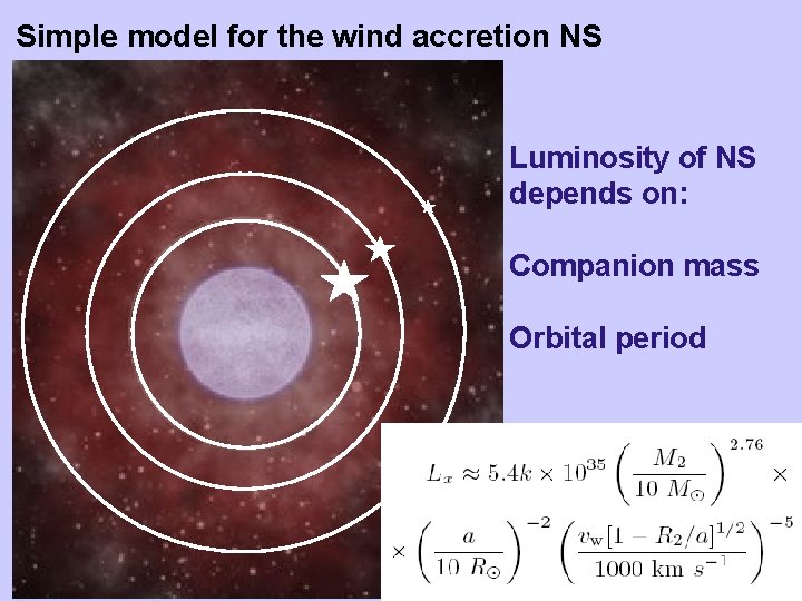 Simple model for the wind accretion NS Luminosity of NS depends on: Companion mass