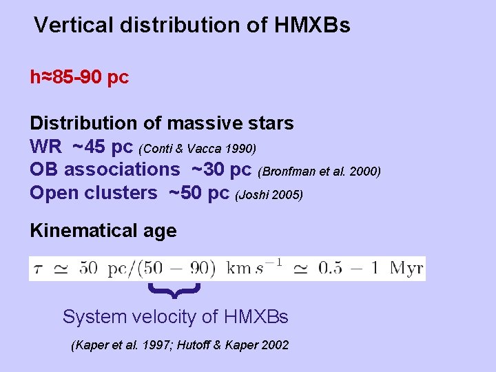 Vertical distribution of HMXBs h≈85 -90 pc Distribution of massive stars WR ~45 pc