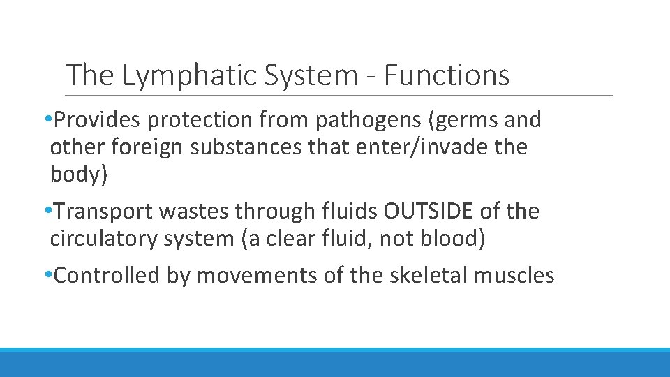 The Lymphatic System - Functions • Provides protection from pathogens (germs and other foreign The Lymphatic System - Functions • Provides protection from pathogens (germs and other foreign