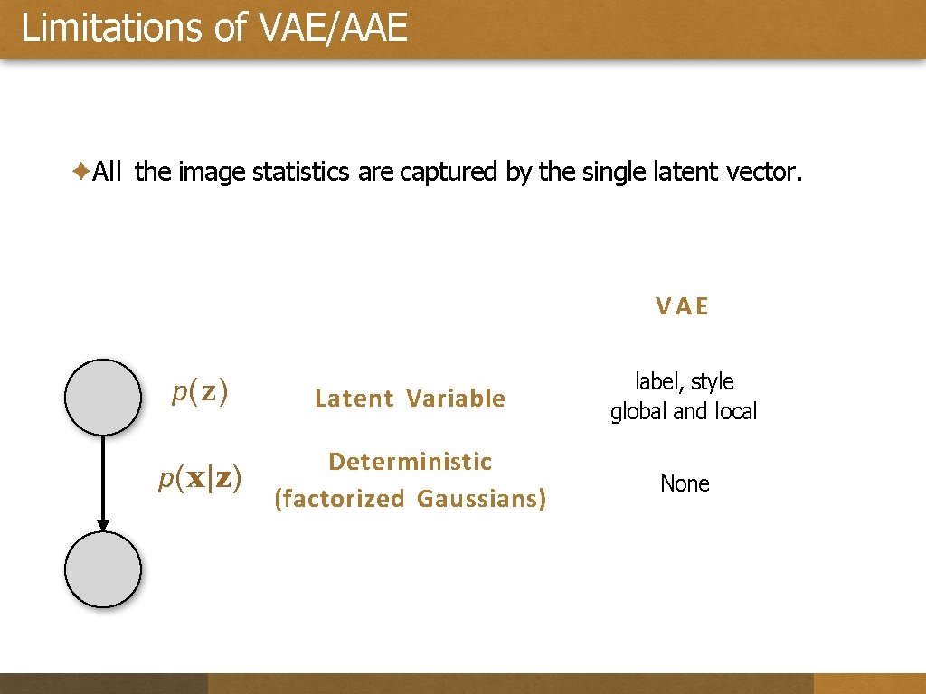 Limitations of VAE/AAE ✦All the image statistics are captured by the single latent vector.
