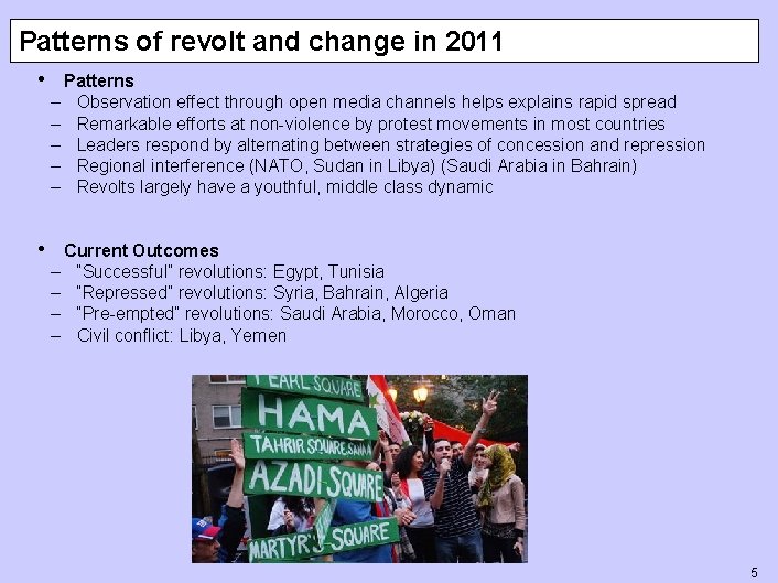 Patterns of revolt and change in 2011 • Patterns – – – Observation effect