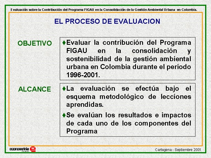 Evaluación sobre la Contribución del Programa FIGAU en la Consolidación de la Gestión Ambiental