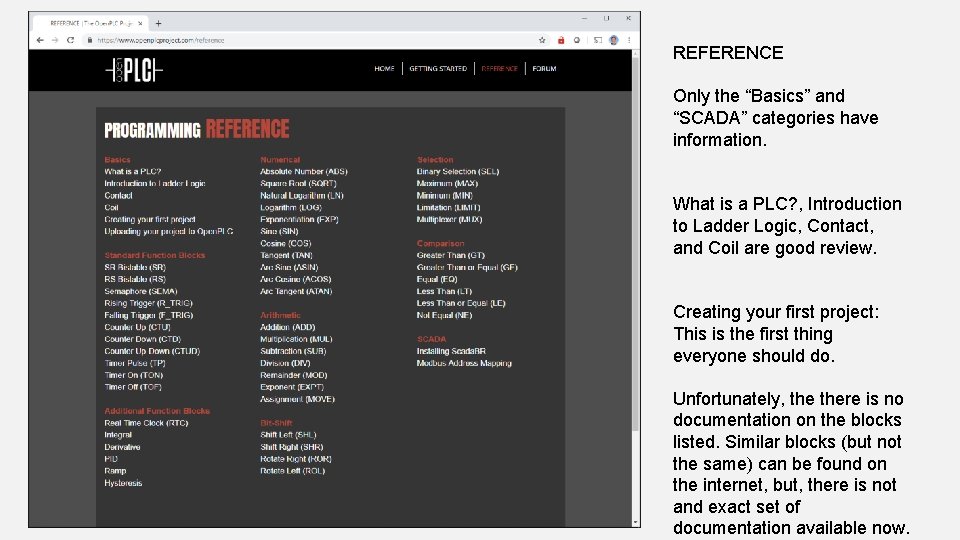 REFERENCE Only the “Basics” and “SCADA” categories have information. What is a PLC? ,