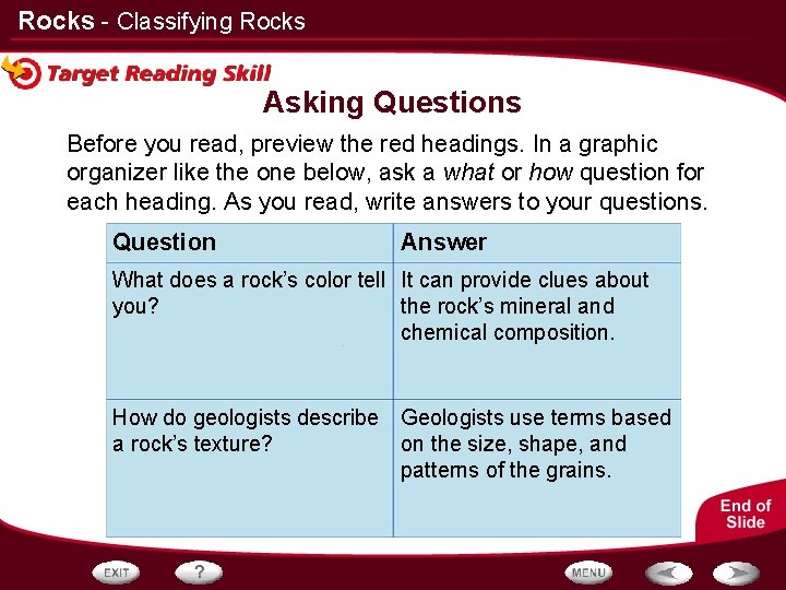 Rocks - Classifying Rocks Asking Questions Before you read, preview the red headings. In