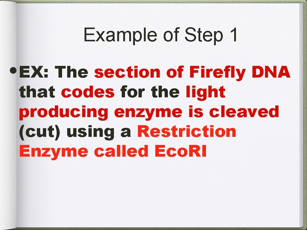 Example of Step 1 • EX: The section of Firefly DNA that codes for