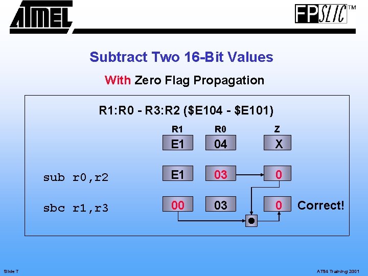 Subtract Two 16 -Bit Values With Zero Flag Propagation R 1: R 0 -