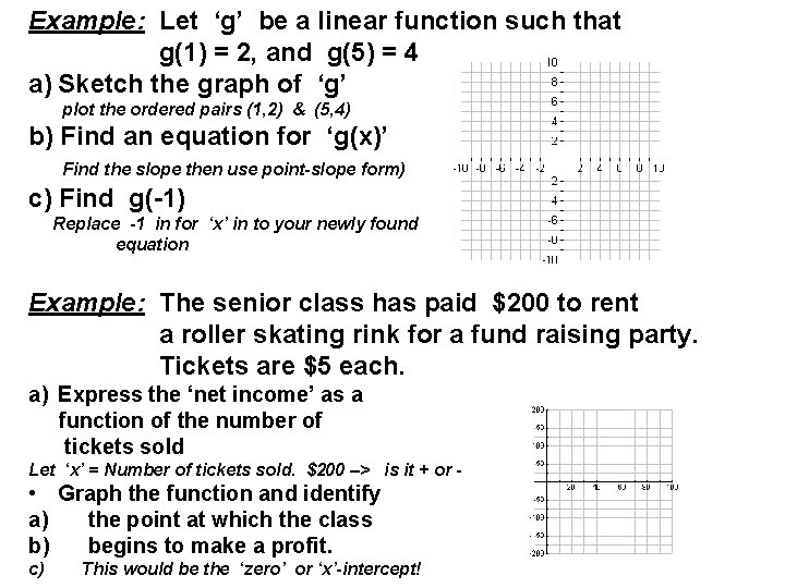 Example: Let ‘g’ be a linear function such that g(1) = 2, and g(5)