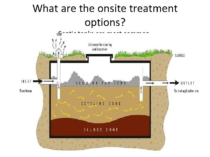 What are the onsite treatment options? Septic tanks are most common. 