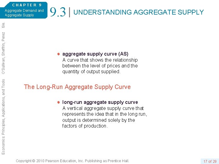 9. 3 UNDERSTANDING AGGREGATE SUPPLY Economics: Principles, Applications, and Tools O’Sullivan, Sheffrin, Perez 6/e.