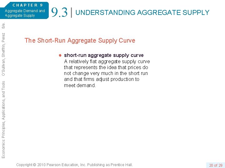 9. 3 UNDERSTANDING AGGREGATE SUPPLY Economics: Principles, Applications, and Tools O’Sullivan, Sheffrin, Perez 6/e.