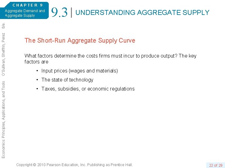 9. 3 UNDERSTANDING AGGREGATE SUPPLY Economics: Principles, Applications, and Tools O’Sullivan, Sheffrin, Perez 6/e.