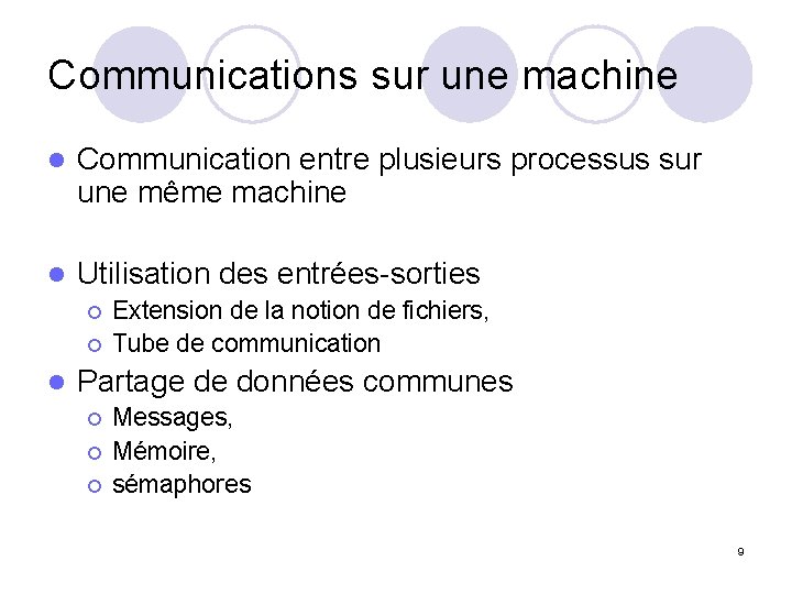 Communications sur une machine l Communication entre plusieurs processus sur une même machine l