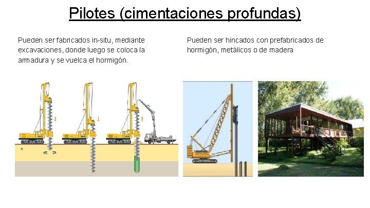 Pilotes (cimentaciones profundas) Pueden ser fabricados in-situ, mediante excavaciones, donde luego se coloca la