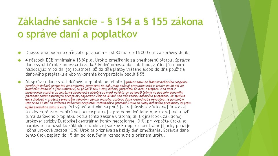 Základné sankcie - § 154 a § 155 zákona o správe daní a poplatkov