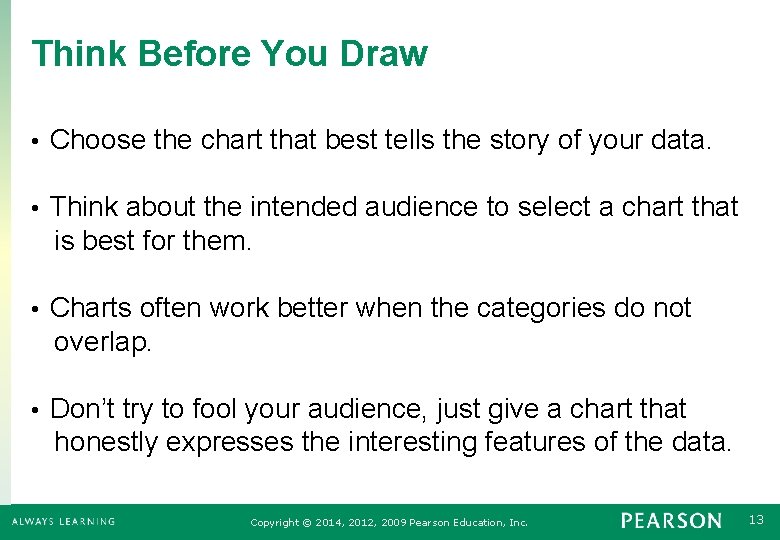 Think Before You Draw • Choose the chart that best tells the story of