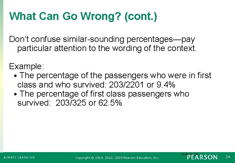 What Can Go Wrong? (cont. ) Don’t confuse similar-sounding percentages—pay particular attention to the