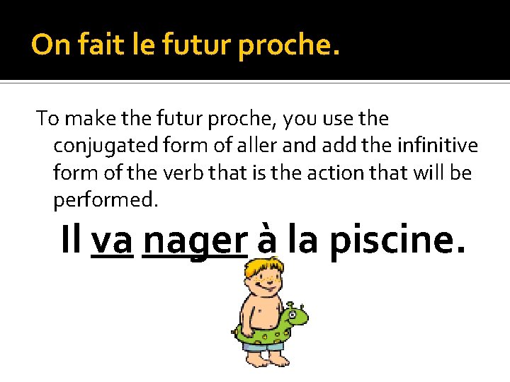 On fait le futur proche. To make the futur proche, you use the conjugated