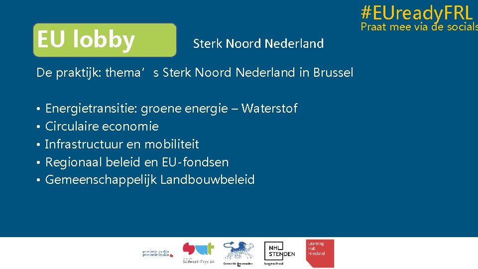 #EUready. FRL EU lobby Praat mee via de socials Sterk Noord Nederland De praktijk: