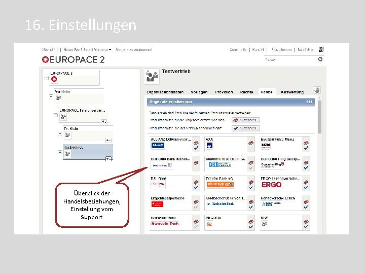 16. Einstellungen Überblick der Handelsbeziehungen, Einstellung vom Support 