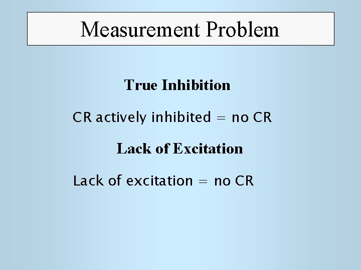 Measurement Problem True Inhibition CR actively inhibited = no CR Lack of Excitation Lack