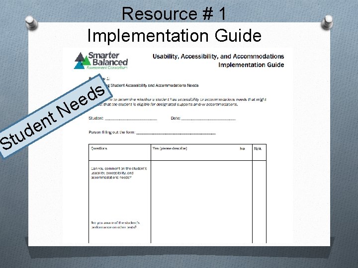 Resource # 1 Implementation Guide s d e e N t u t S