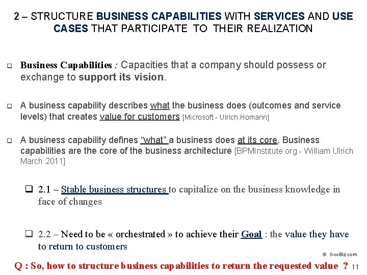 2 – STRUCTURE BUSINESS CAPABILITIES WITH SERVICES AND USE CASES THAT PARTICIPATE TO THEIR