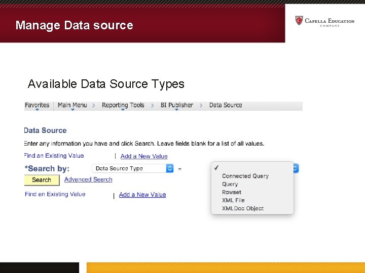 Manage Data source Available Data Source Types 