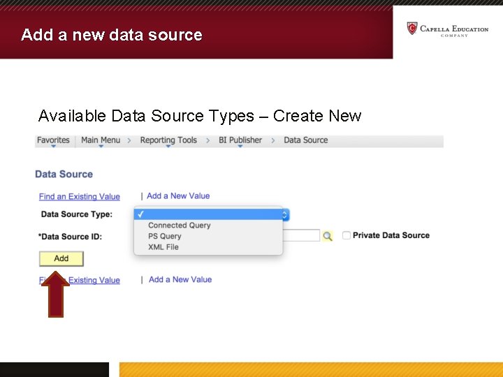 Add a new data source Available Data Source Types – Create New 