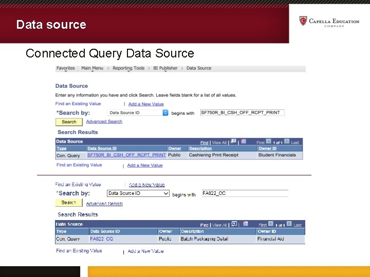 Data source Connected Query Data Source 