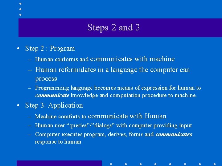 Steps 2 and 3 • Step 2 : Program – Human conforms and communicates Steps 2 and 3 • Step 2 : Program – Human conforms and communicates