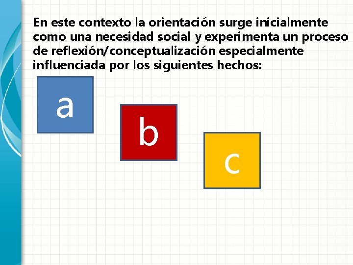 En este contexto la orientación surge inicialmente como una necesidad social y experimenta un