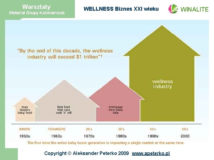 Warsztaty Materiał Grupy Kaźmierczak WELLNESS Biznes XXI wieku Copyright © Aleksander Peterko 2009 www.