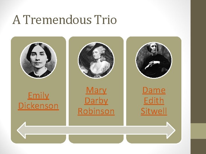 A Tremendous Trio Emily Dickenson Mary Darby Robinson Dame Edith Sitwell 