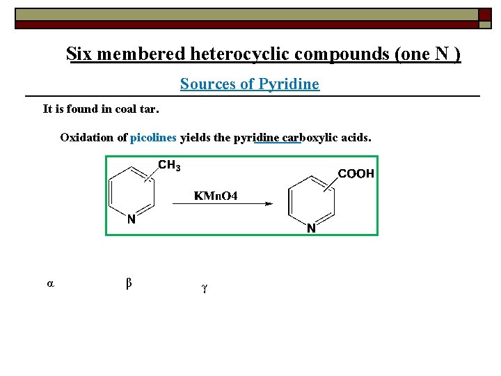 Six membered heterocyclic compounds (one N ) Sources of Pyridine It is found in