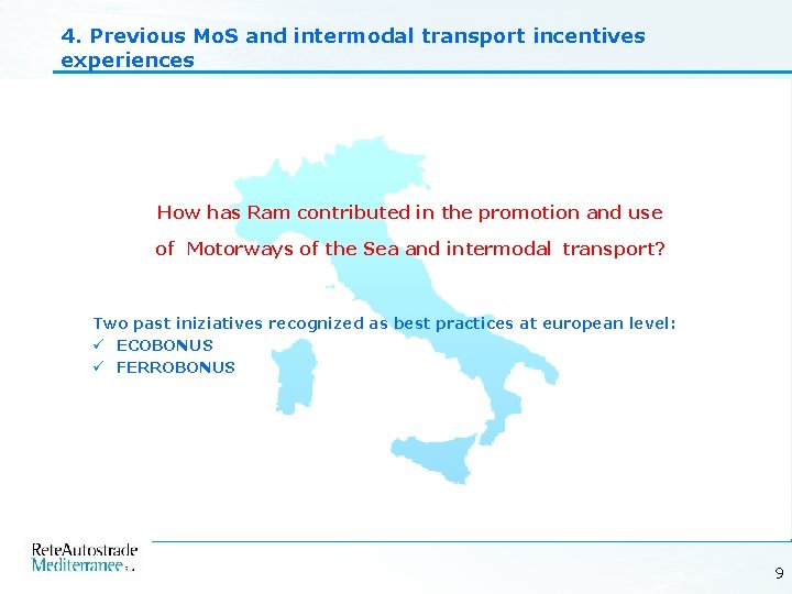 4. Previous Mo. S and intermodal transport incentives experiences How has Ram contributed in