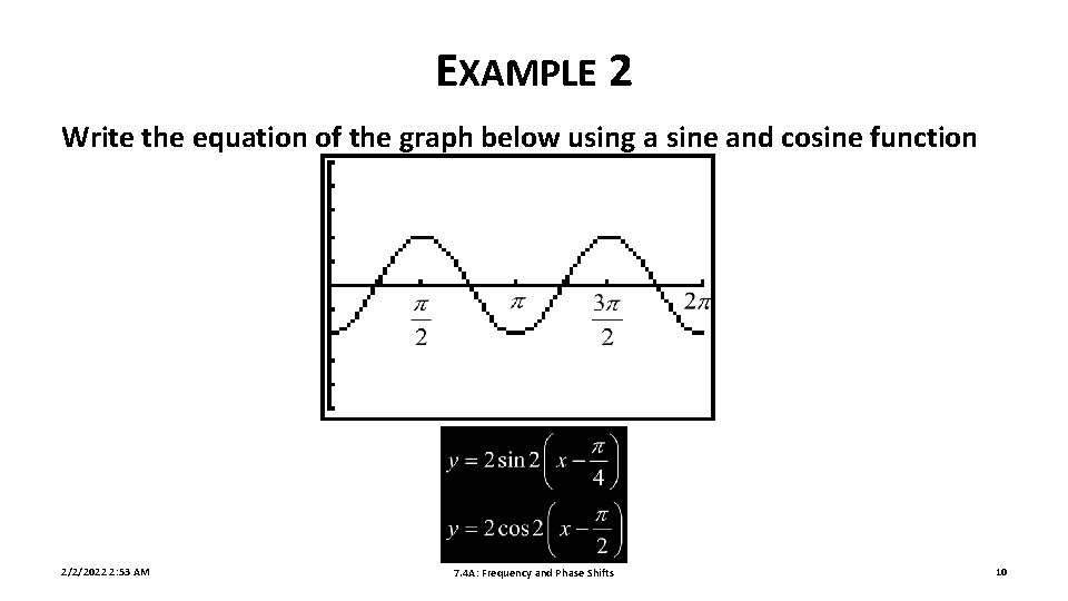 EXAMPLE 2 Write the equation of the graph below using a sine and cosine
