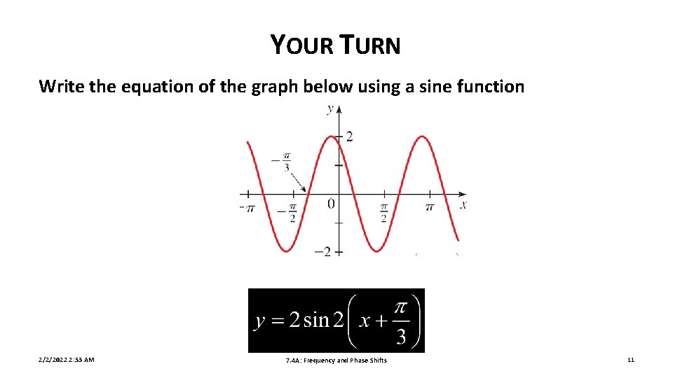 YOUR TURN Write the equation of the graph below using a sine function 2/2/2022