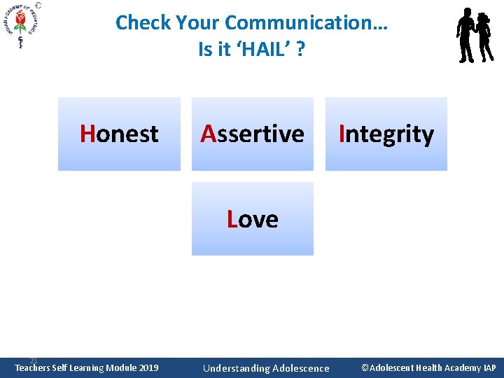 Check Your Communication… Is it ‘HAIL’ ? Honest Assertive Integrity Love 21 Teachers Self