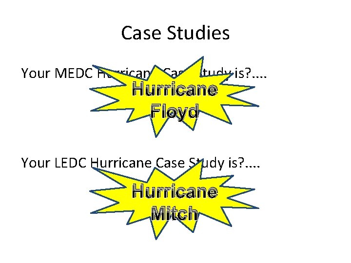 Case Studies Your MEDC Hurricane Case Study is? . . Hurricane Floyd Your LEDC