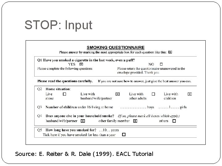 STOP: Input Source: E. Reiter & R. Dale (1999). EACL Tutorial 