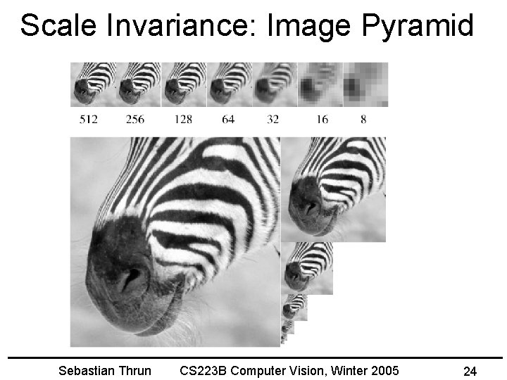 Scale Invariance: Image Pyramid Sebastian Thrun CS 223 B Computer Vision, Winter 2005 24