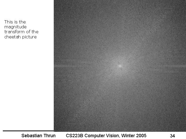This is the magnitude transform of the cheetah picture Sebastian Thrun CS 223 B