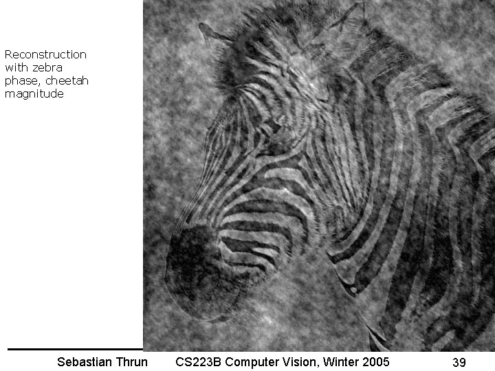 Reconstruction with zebra phase, cheetah magnitude Sebastian Thrun CS 223 B Computer Vision, Winter